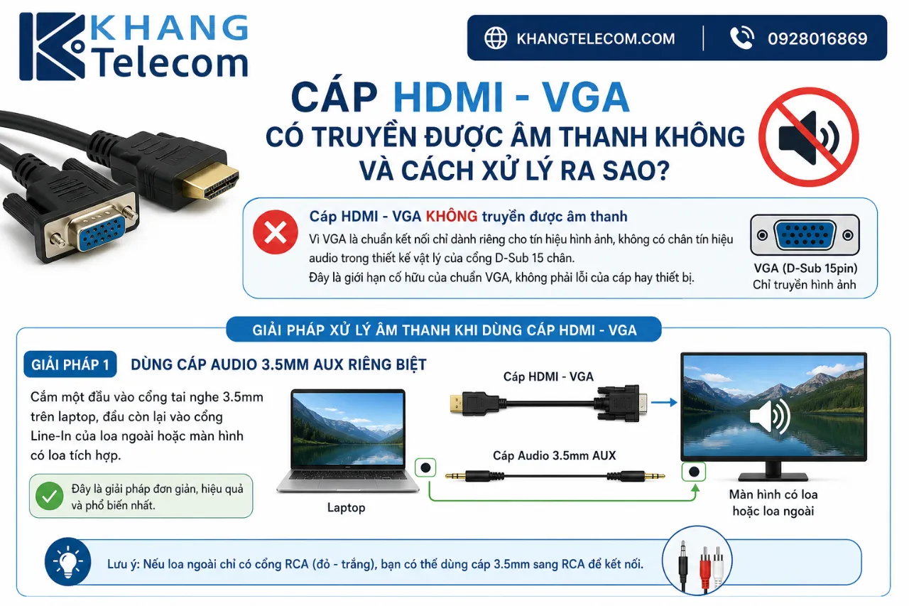 Cáp HDMI - VGA có truyền được âm thanh không và cách xử lý ra sao?