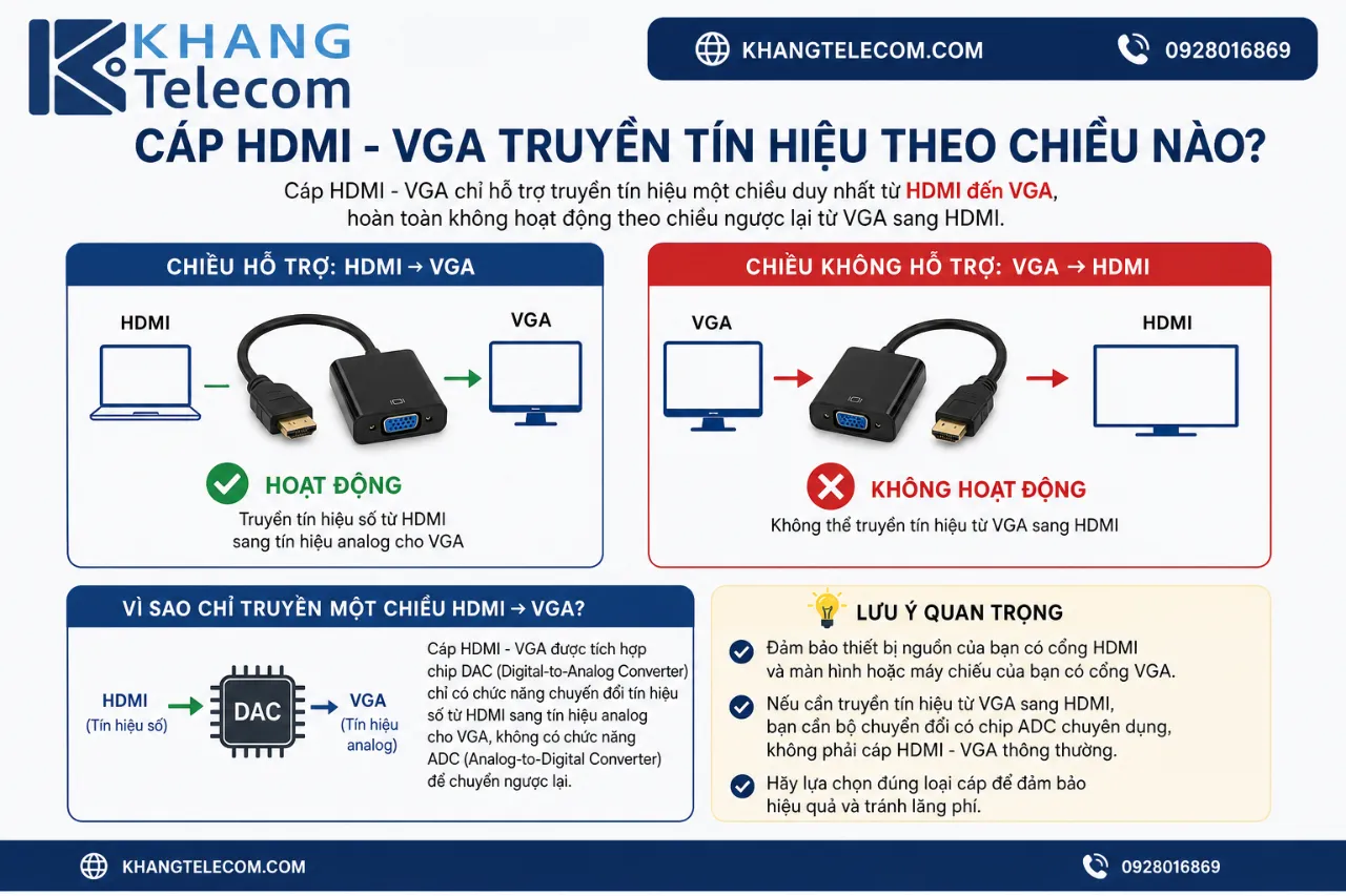 Cáp HDMI - VGA truyền tín hiệu theo chiều nào?