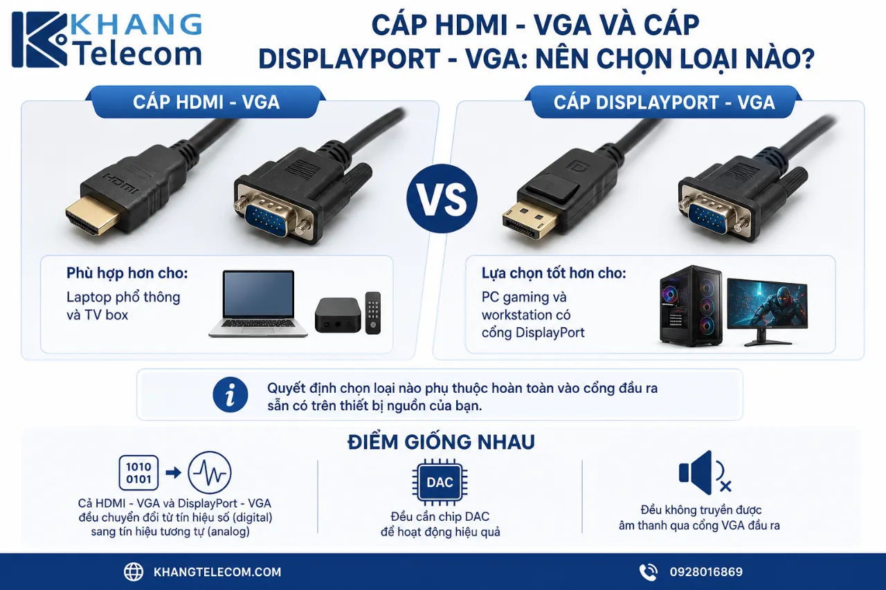Cáp HDMI - VGA và cáp DisplayPort - VGA: Nên chọn loại nào?