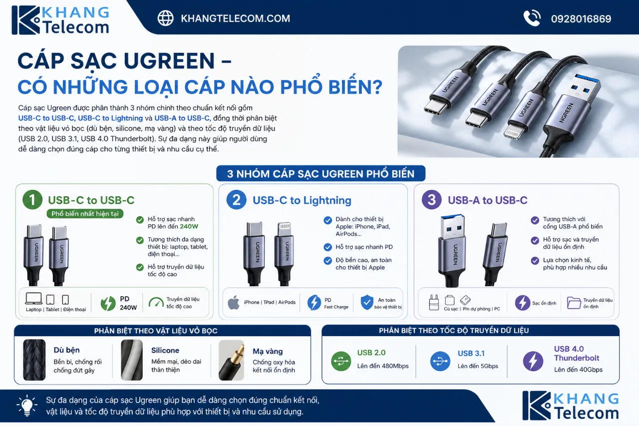 Cáp Sạc Ugreen – Có Những Loại Cáp Nào Phổ Biến?