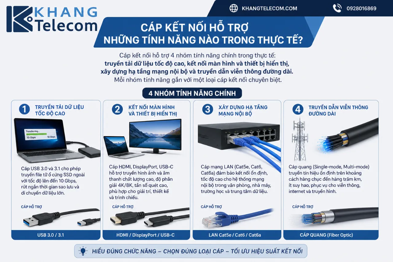 Cáp kết nối hỗ trợ những tính năng nào trong thực tế?