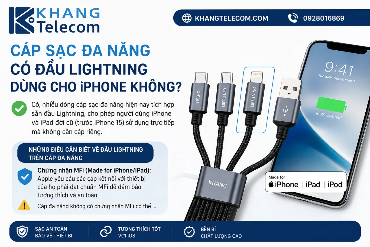 Cáp sạc đa năng có đầu Lightning dùng cho iPhone không?