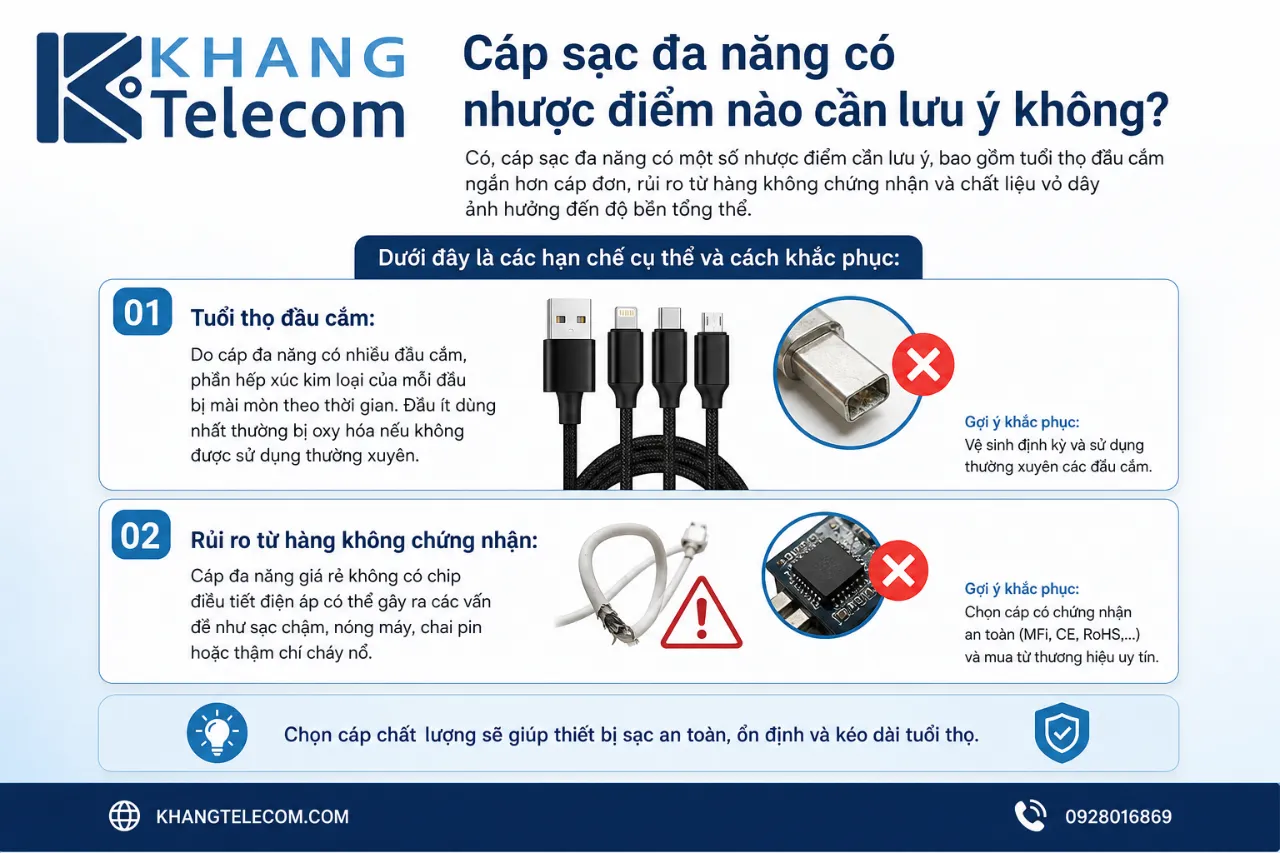 Cáp sạc đa năng có nhược điểm nào cần lưu ý không?