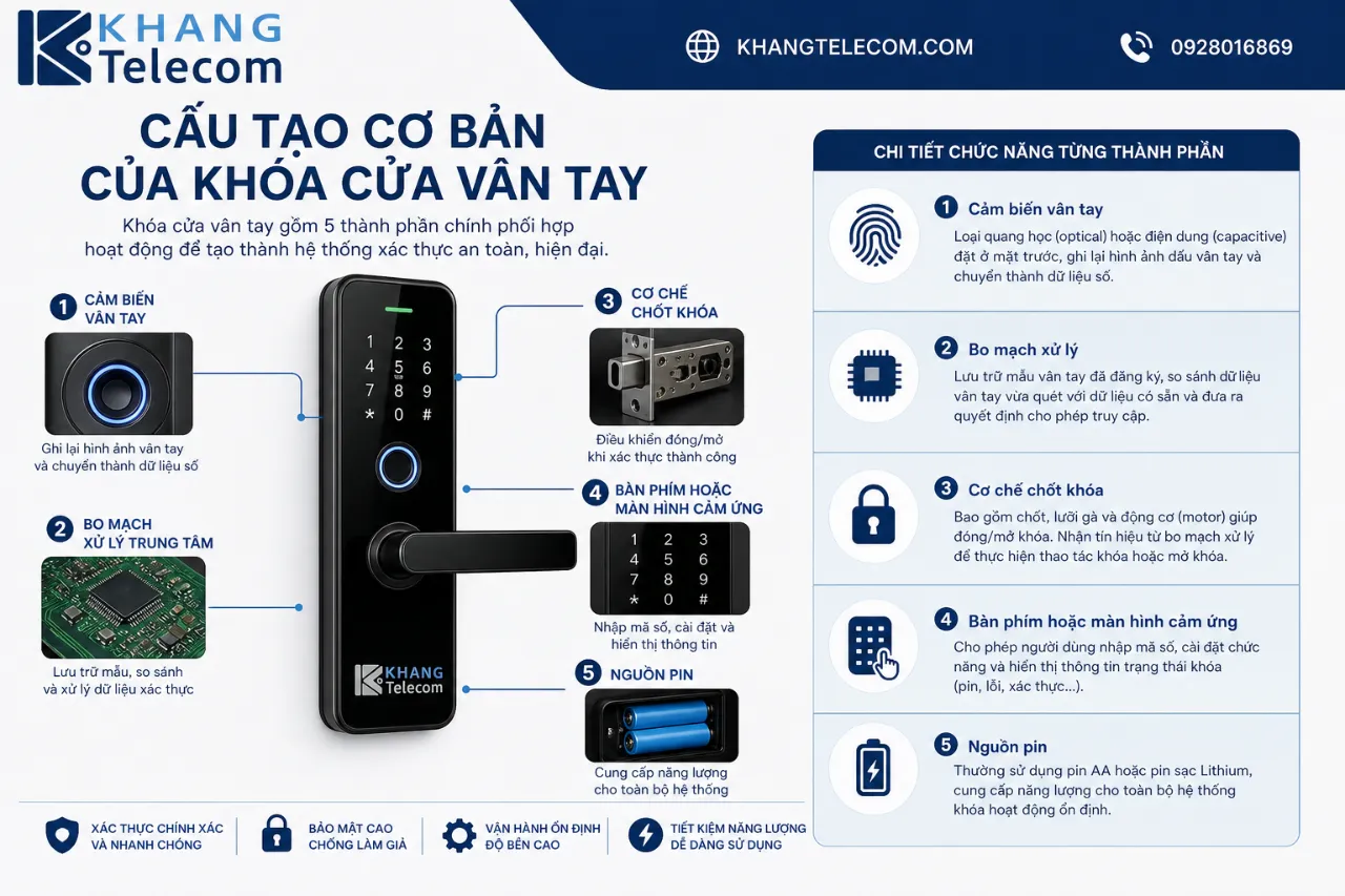 Cấu Tạo Cơ Bản Của Khóa Cửa Vân Tay