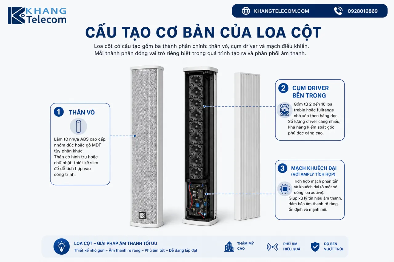 Cấu Tạo Cơ Bản Của Loa Cột