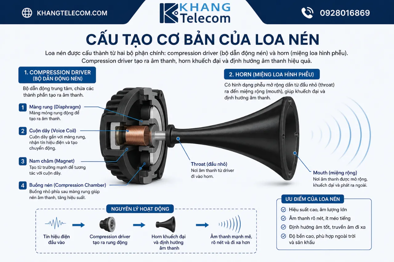 Cấu Tạo Cơ Bản Của Loa Nén
