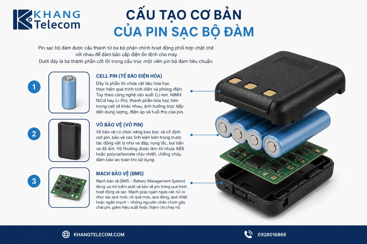 Cấu Tạo Cơ Bản Của Pin Sạc Bộ Đàm