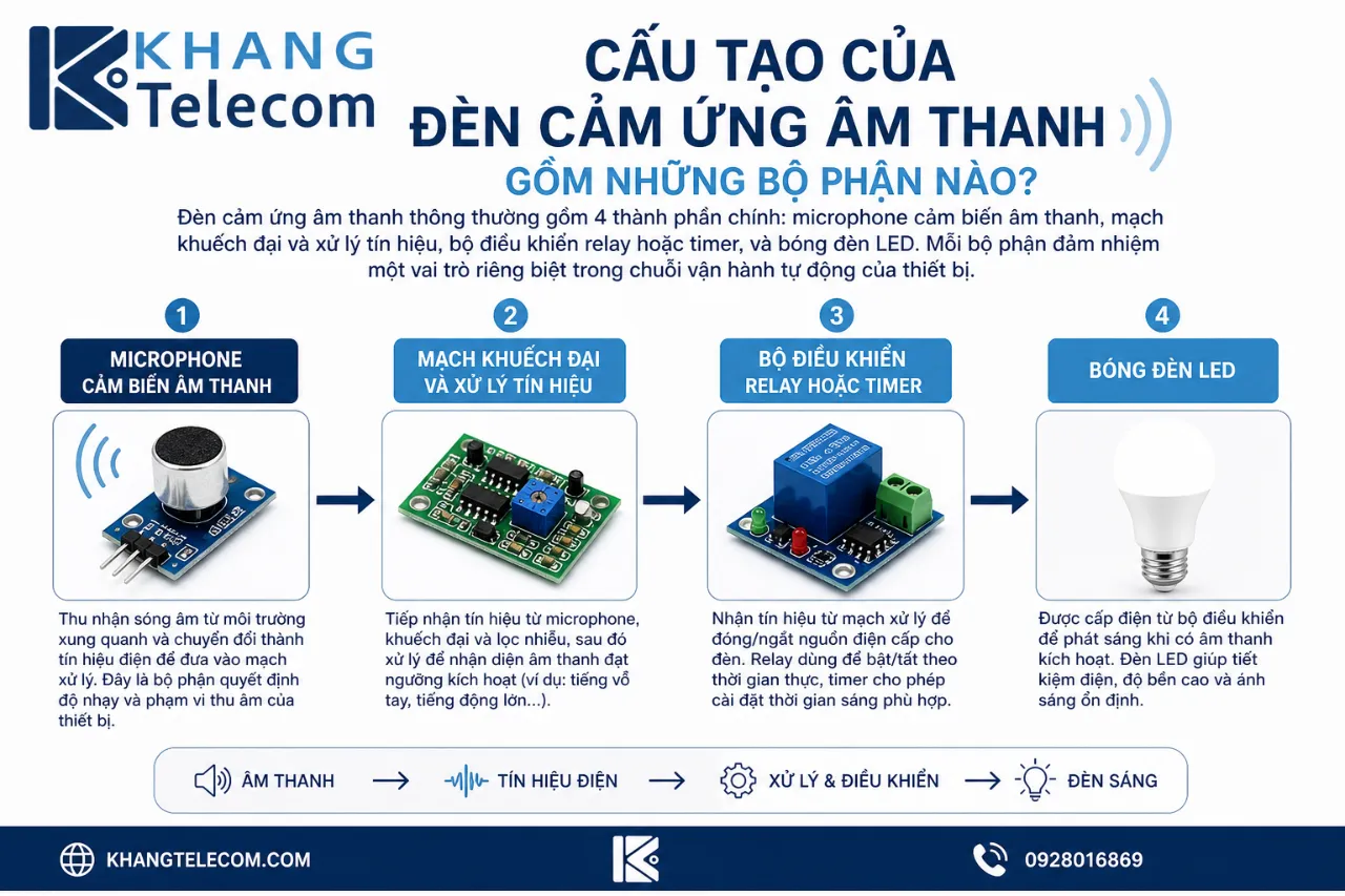 Cấu Tạo Của Đèn Cảm Ứng Âm Thanh Gồm Những Bộ Phận Nào?