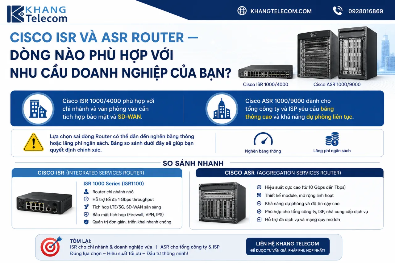 Cisco ISR và ASR Router — Dòng Nào Phù Hợp Với Nhu Cầu Doanh Nghiệp Của Bạn?
