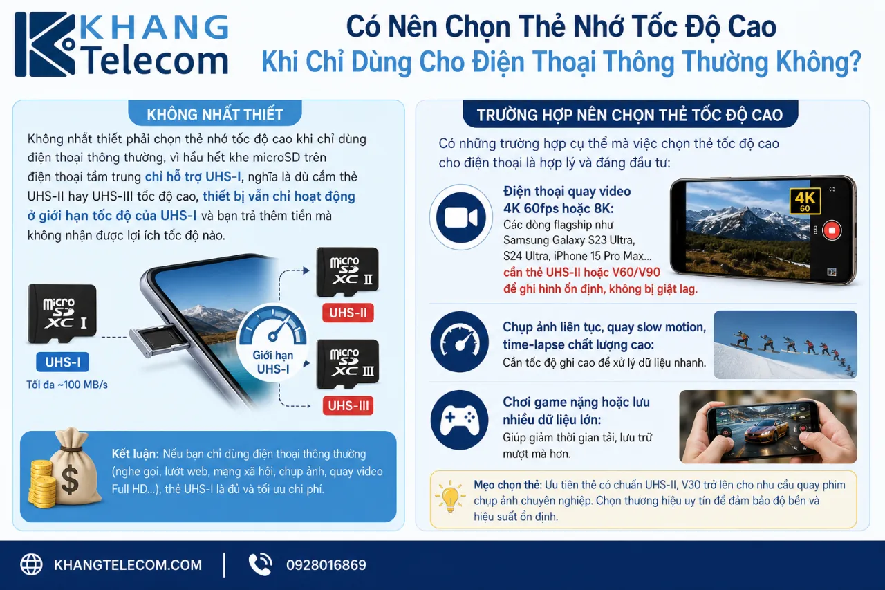 Có Nên Chọn Thẻ Nhớ Tốc Độ Cao Khi Chỉ Dùng Cho Điện Thoại Thông Thường Không?