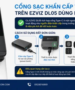 Khóa Cửa Vân Tay EZVIZ DL05: 7 Cách Mở, IP65, App, Pin AA, Type-C