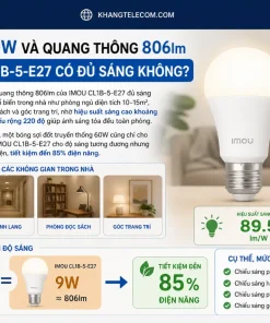 Bóng Đèn LED IMOU CL1B-5-E27: 9W, E27, WiFi, 806lm, 2700-6500K