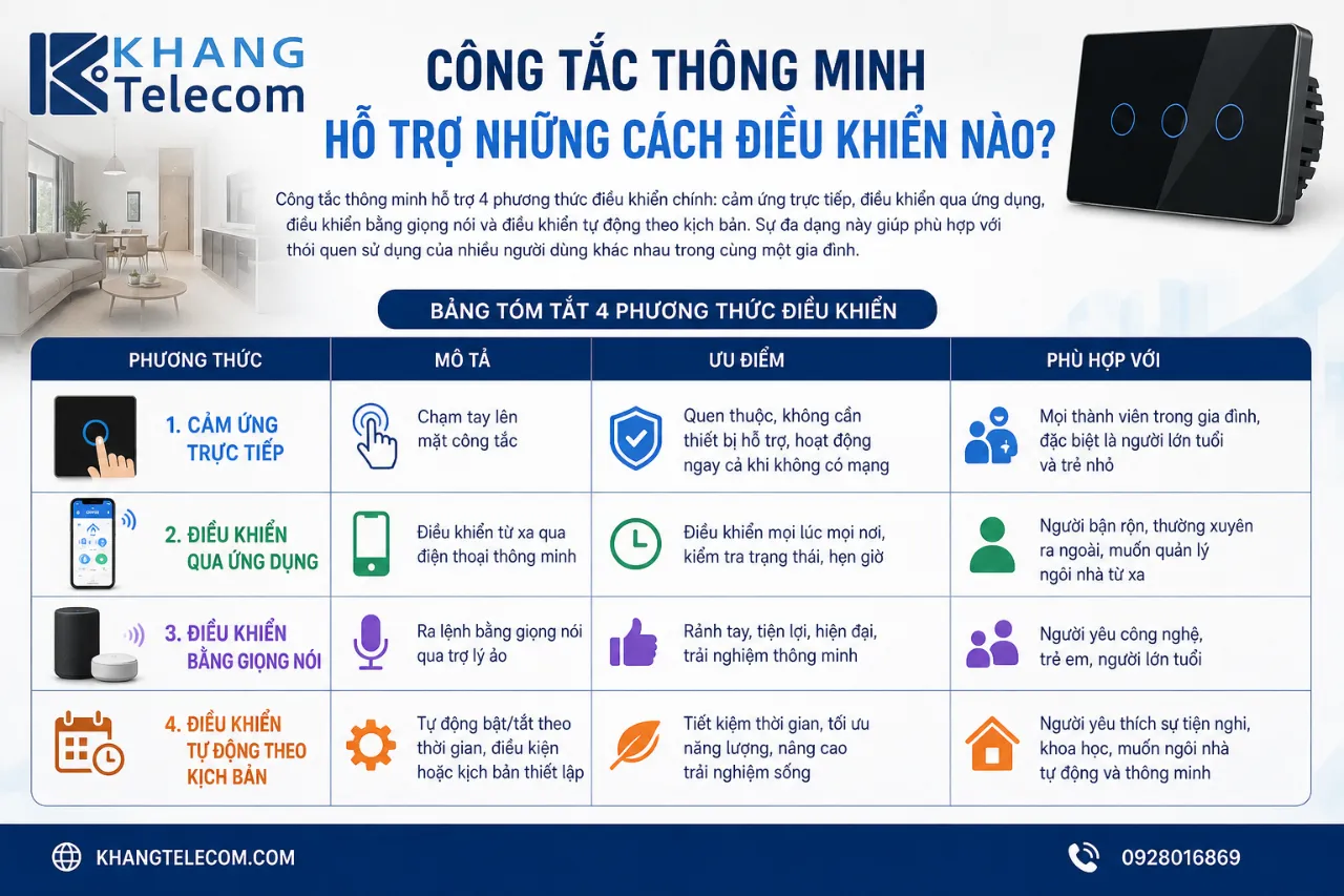 Công Tắc Thông Minh Hỗ Trợ Những Cách Điều Khiển Nào?