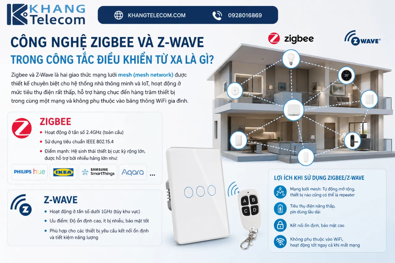 Công nghệ Zigbee và Z-Wave trong công tắc điều khiển từ xa là gì?