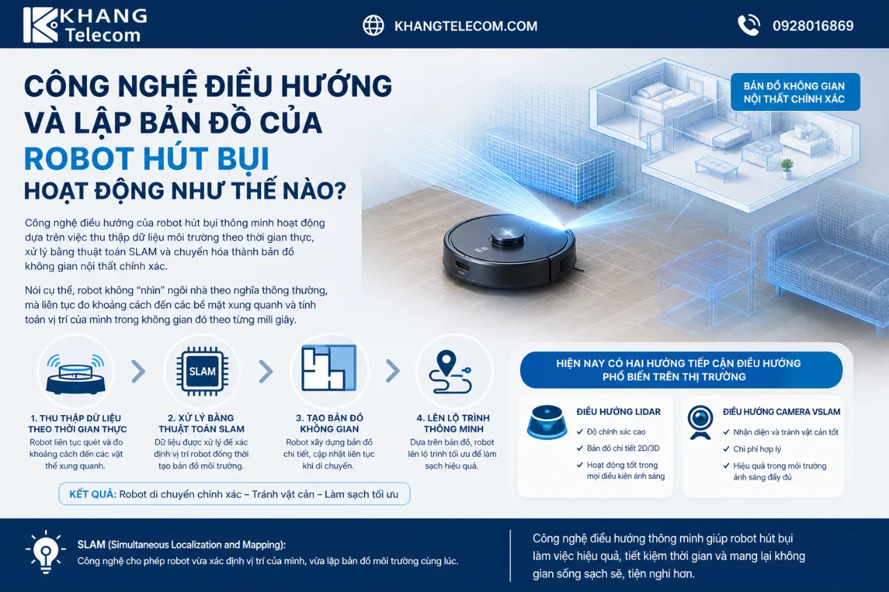 Công nghệ điều hướng và lập bản đồ của robot hút bụi hoạt động như thế nào?