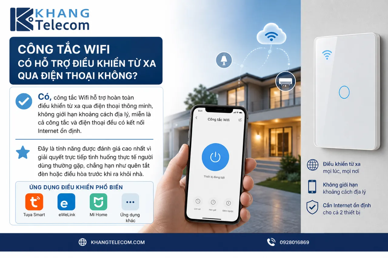 Công tắc Wifi có hỗ trợ điều khiển từ xa qua điện thoại không?