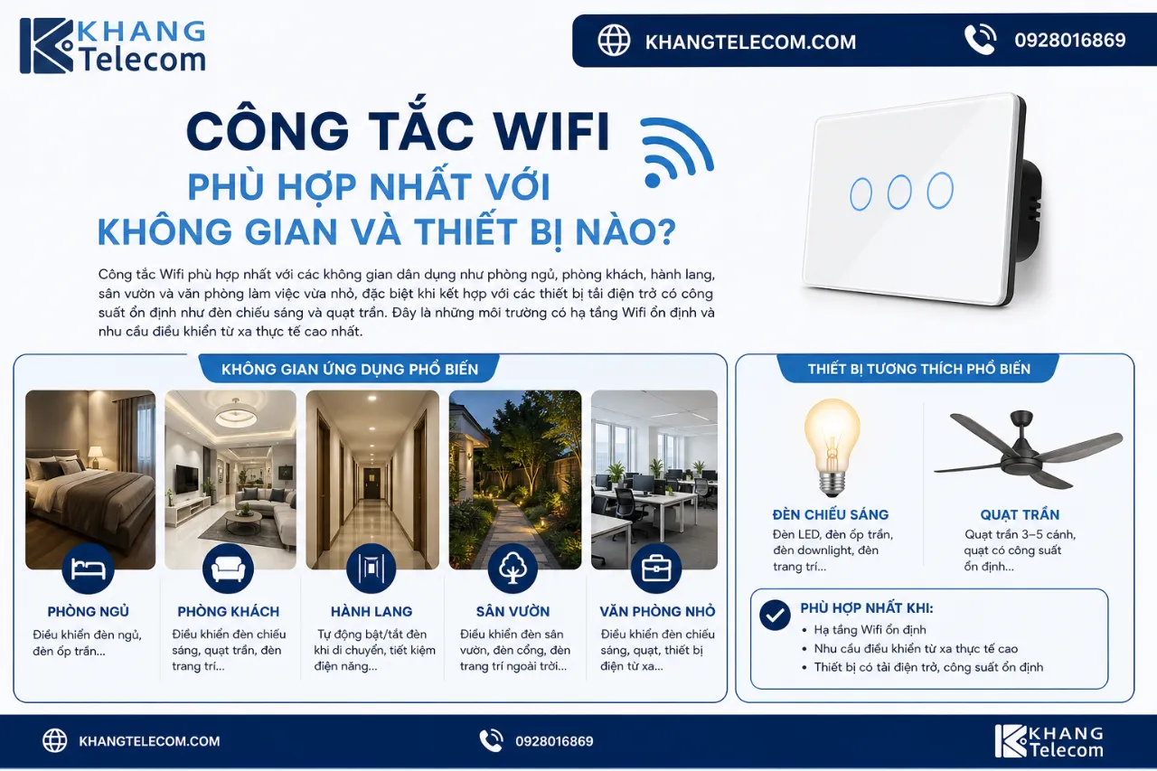 Công tắc Wifi phù hợp nhất với không gian và thiết bị nào?