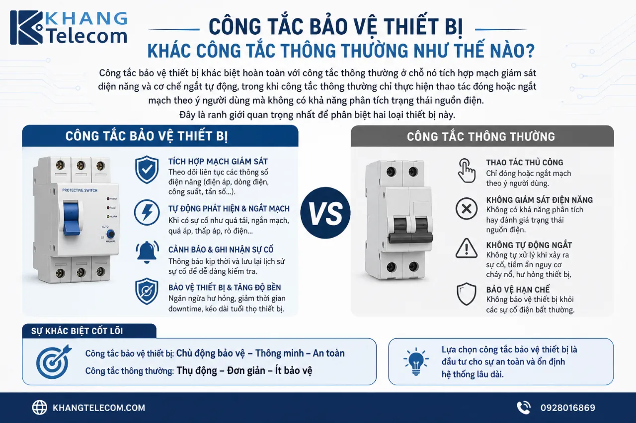 Công tắc bảo vệ thiết bị khác công tắc thông thường như thế nào?