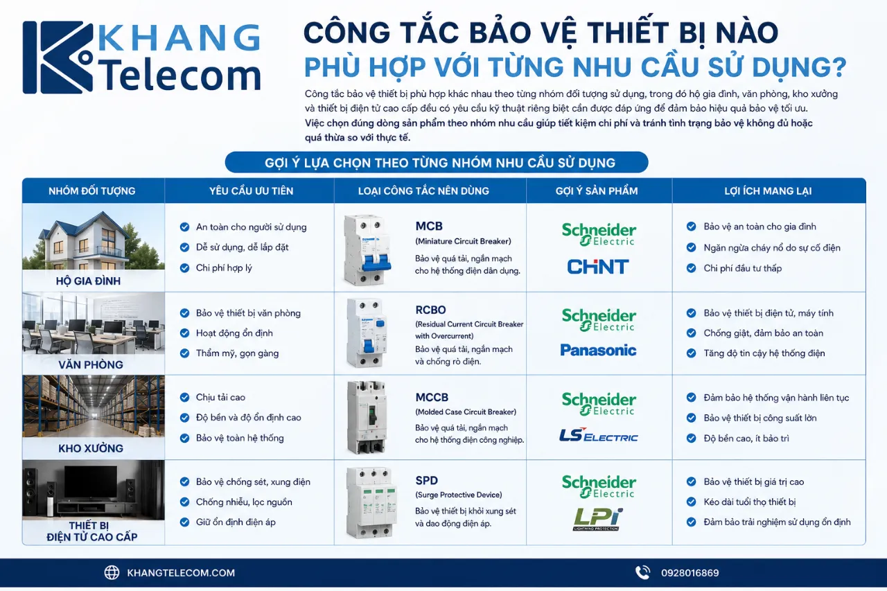Công tắc bảo vệ thiết bị nào phù hợp với từng nhu cầu sử dụng?