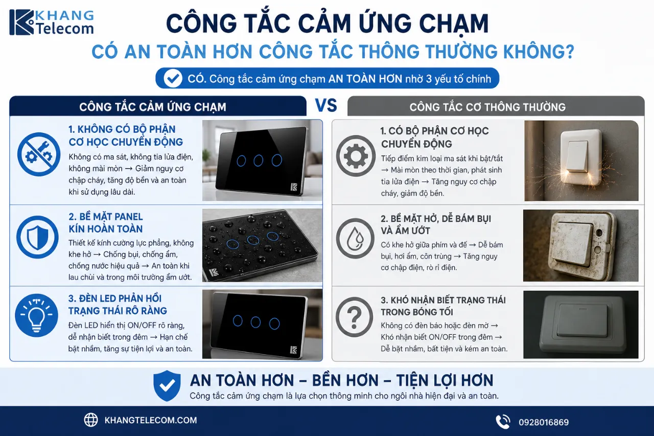 Công tắc cảm ứng chạm có an toàn hơn công tắc thông thường không?