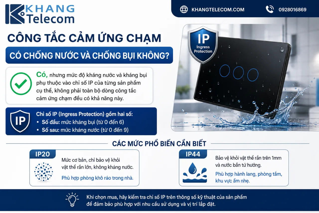 Công tắc cảm ứng chạm có chống nước và chống bụi không?