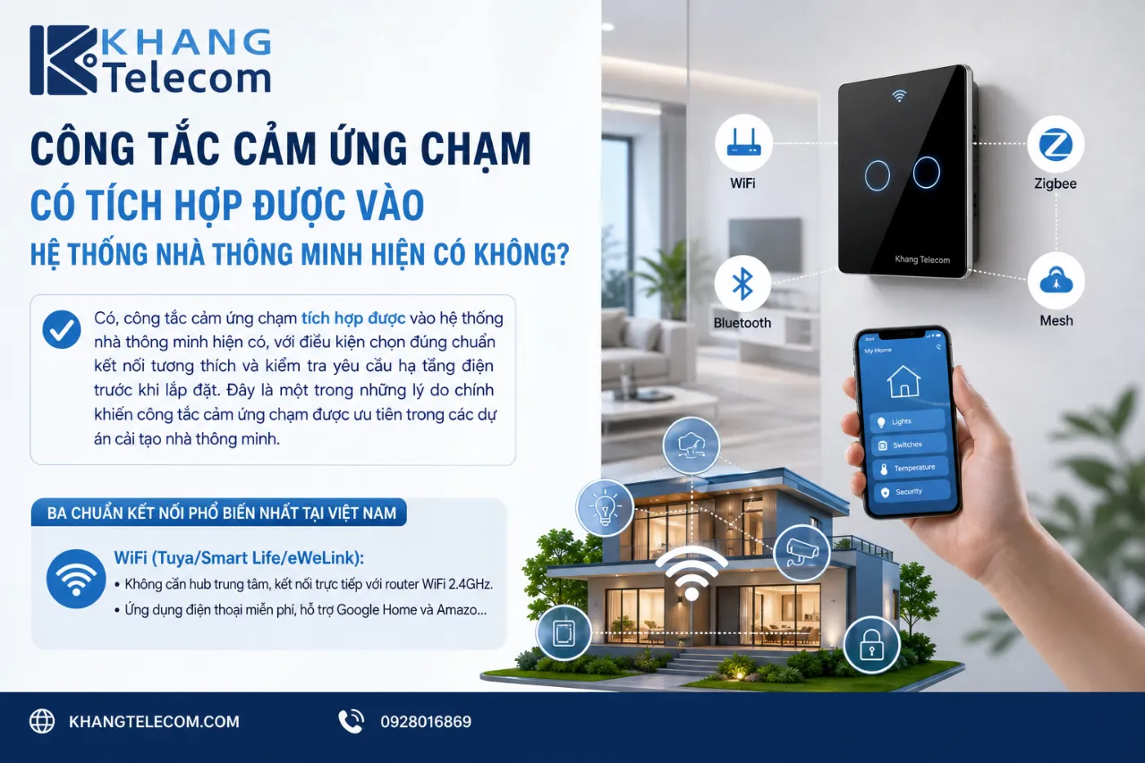 Công tắc cảm ứng chạm có tích hợp được vào hệ thống nhà thông minh hiện có không?