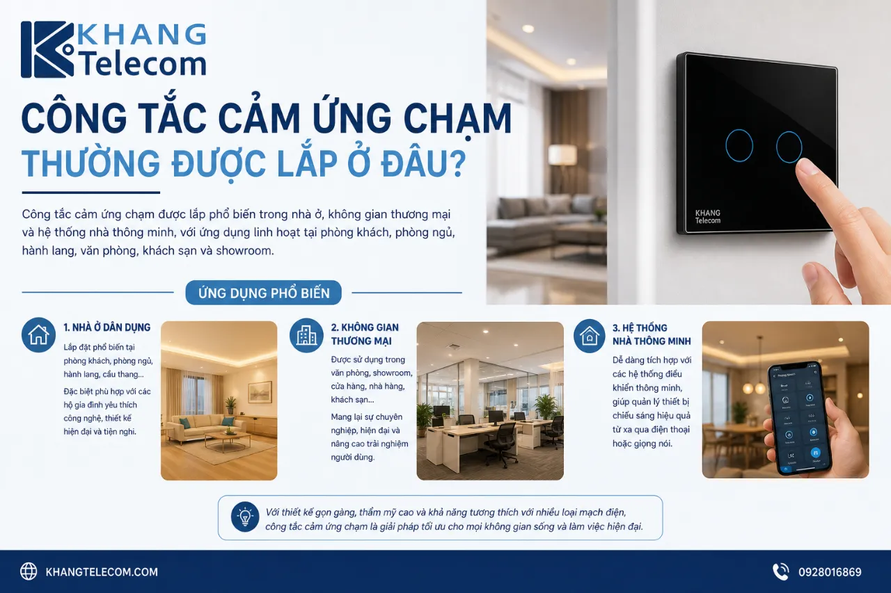 Công tắc cảm ứng chạm thường được lắp ở đâu?