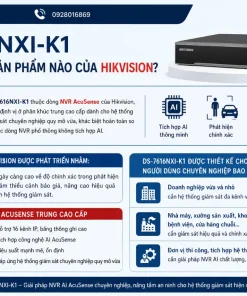 Đầu Ghi Hình DS-7616NXI-K1: 16 Kênh, AcuSense, Chuẩn H.265+