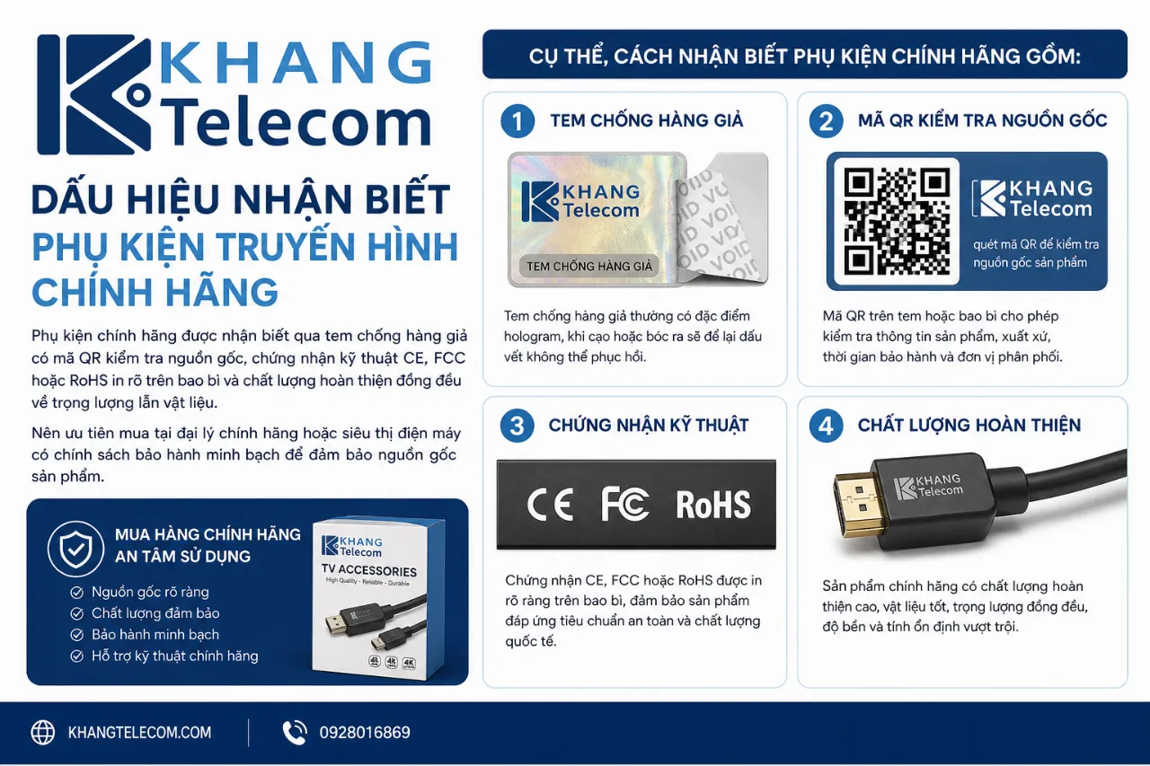 Dấu hiệu nhận biết phụ kiện truyền hình chính hãng