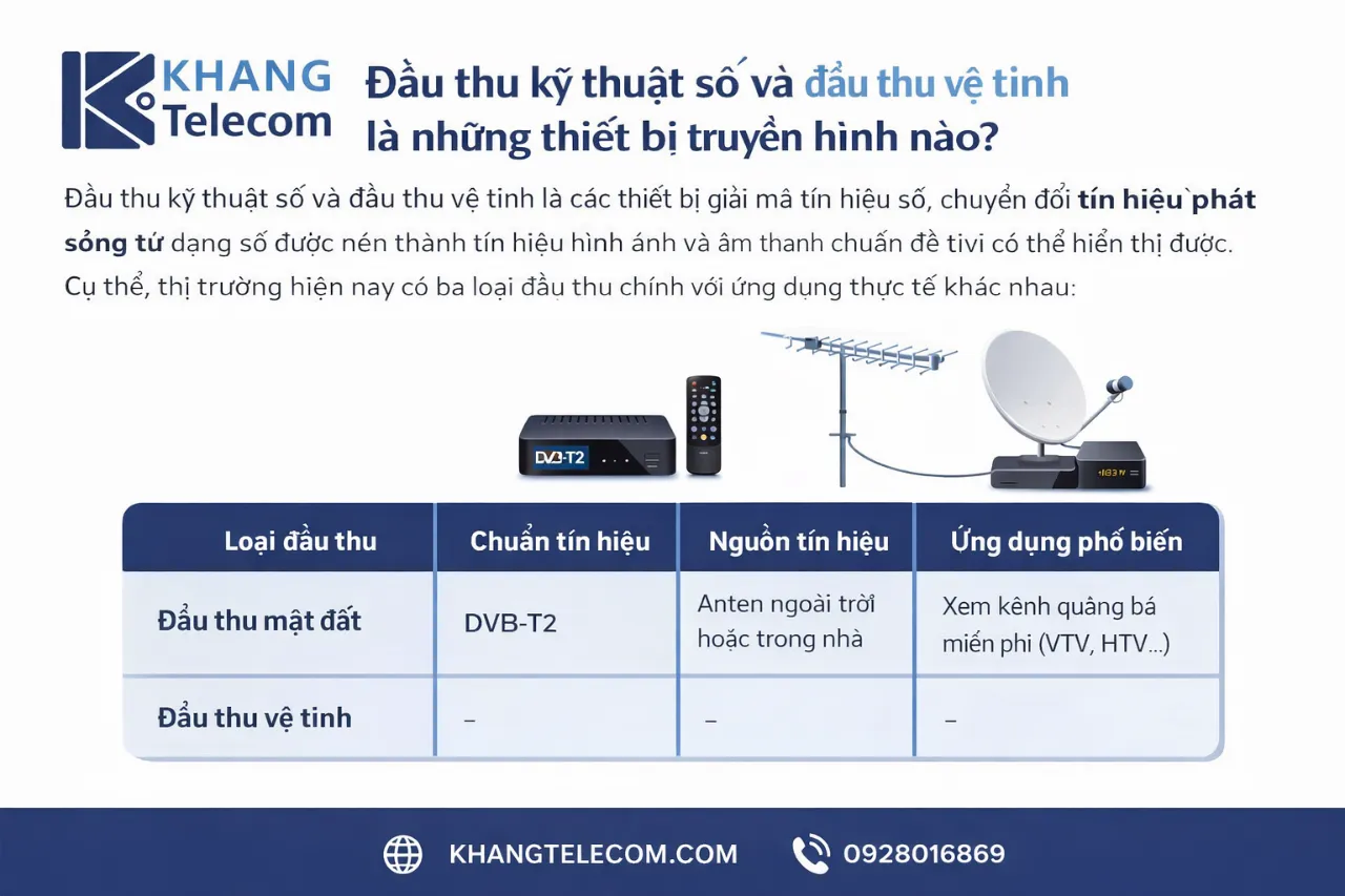 Đầu thu kỹ thuật số và đầu thu vệ tinh là những thiết bị truyền hình nào?