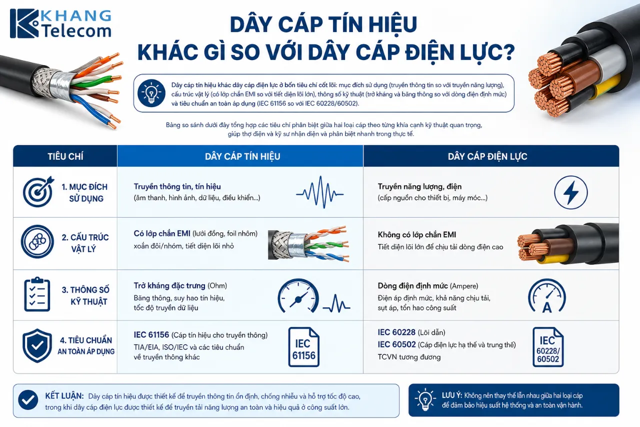 Dây Cáp Tín Hiệu Khác Gì So Với Dây Cáp Điện Lực?