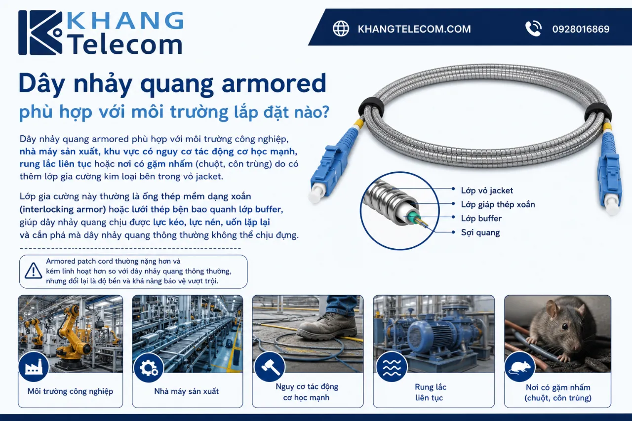 Dây nhảy quang armored phù hợp với môi trường lắp đặt nào?