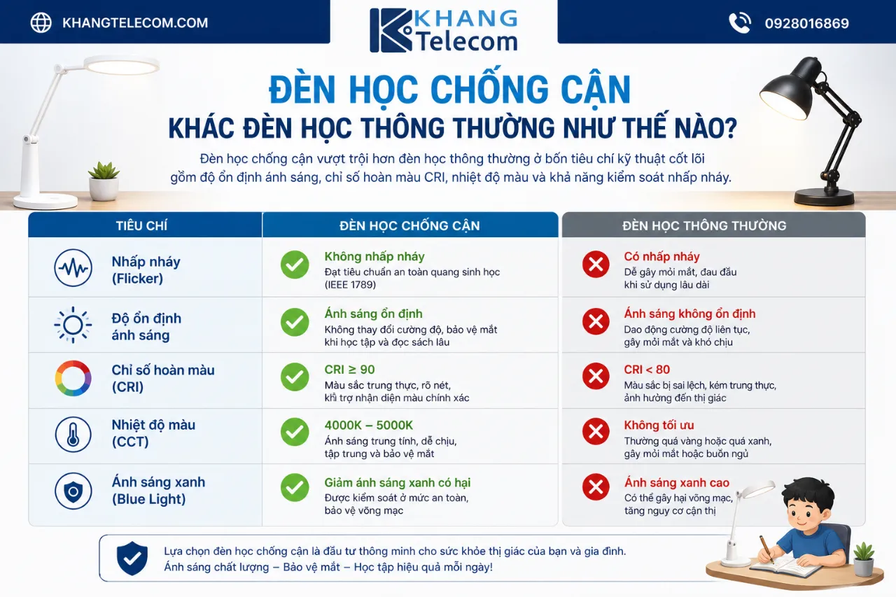 Đèn Học Chống Cận Khác Đèn Học Thông Thường Như Thế Nào?
