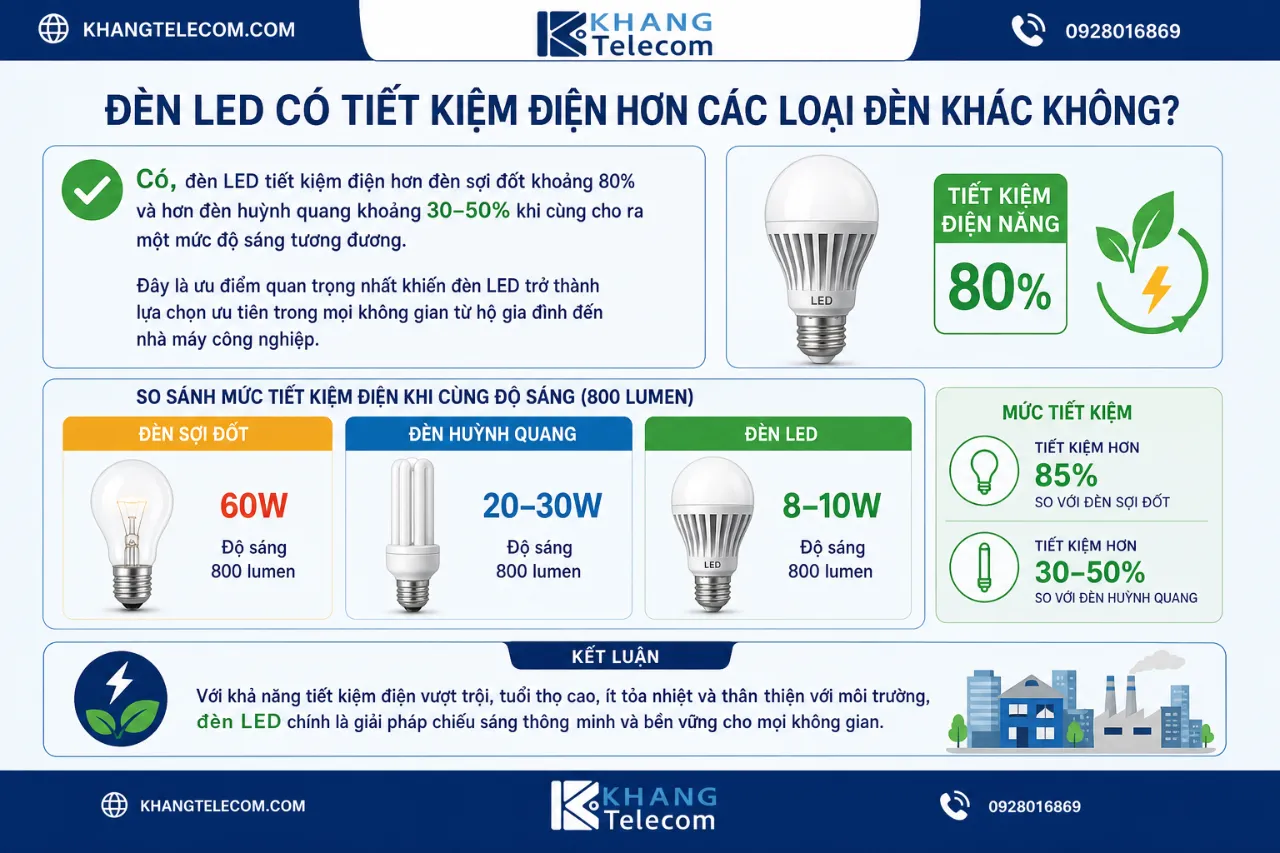 Đèn LED có tiết kiệm điện hơn các loại đèn khác không?
