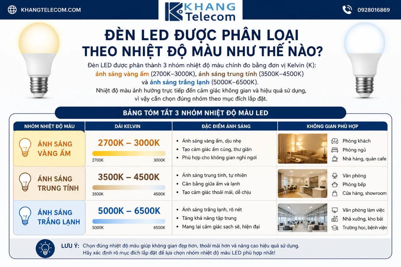Đèn LED được phân loại theo nhiệt độ màu như thế nào?