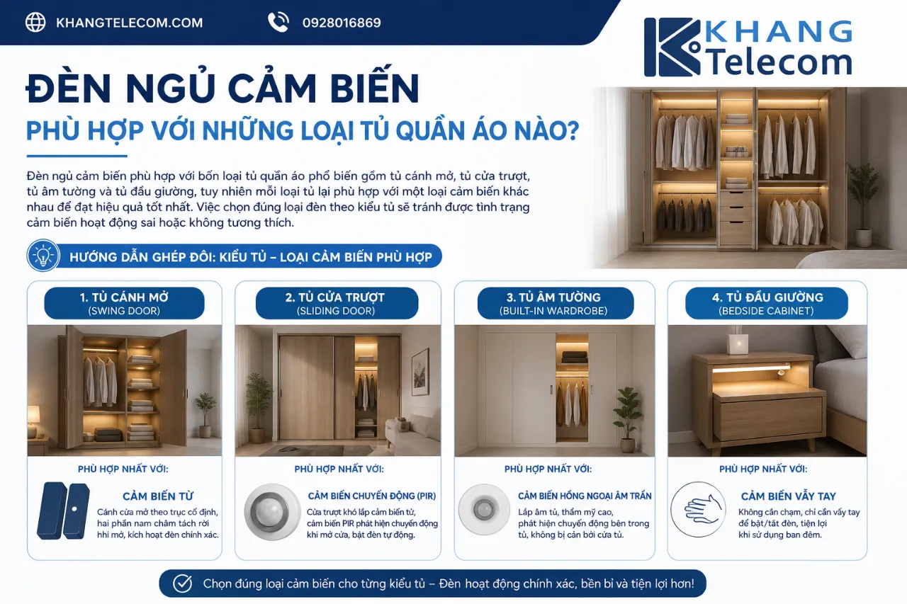 Đèn ngủ cảm biến phù hợp với những loại tủ quần áo nào?