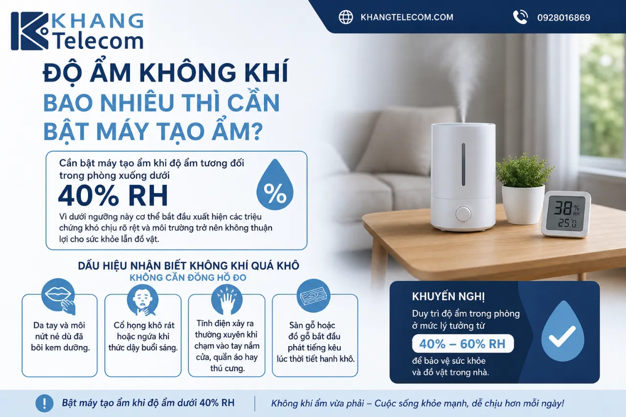 Độ ẩm không khí bao nhiêu thì cần bật máy tạo ẩm?