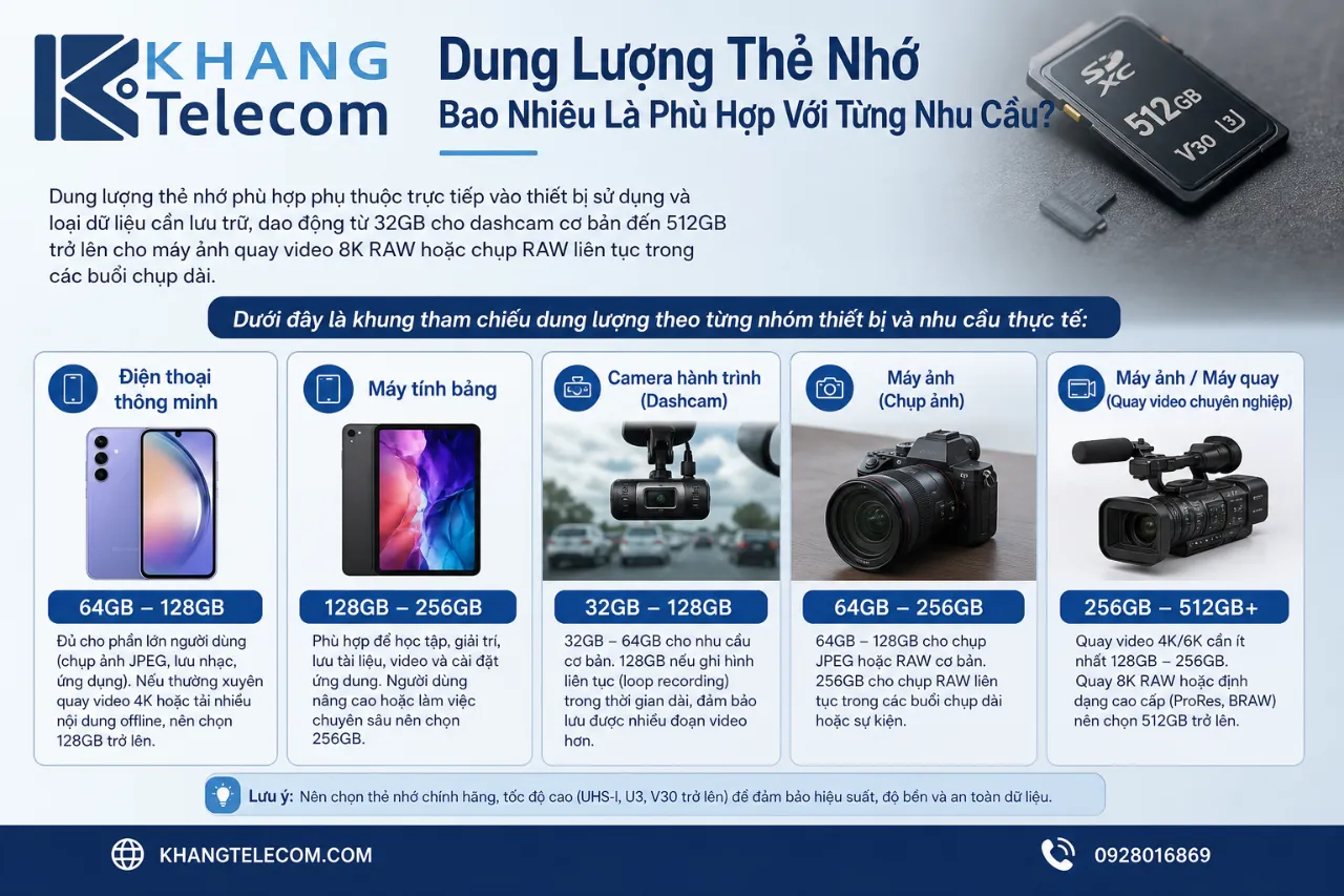 Dung Lượng Thẻ Nhớ Bao Nhiêu Là Phù Hợp Với Từng Nhu Cầu?