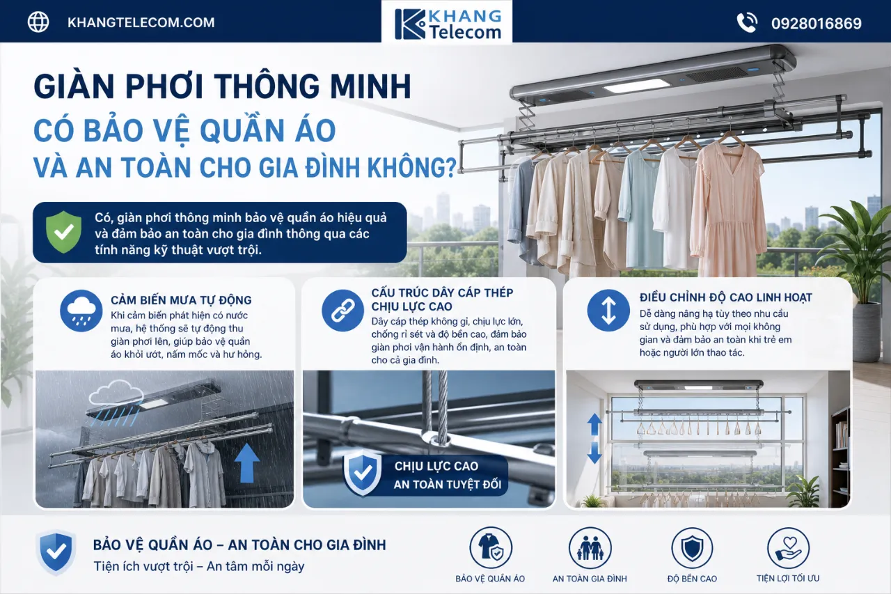 Giàn phơi thông minh có bảo vệ quần áo và an toàn cho gia đình không?