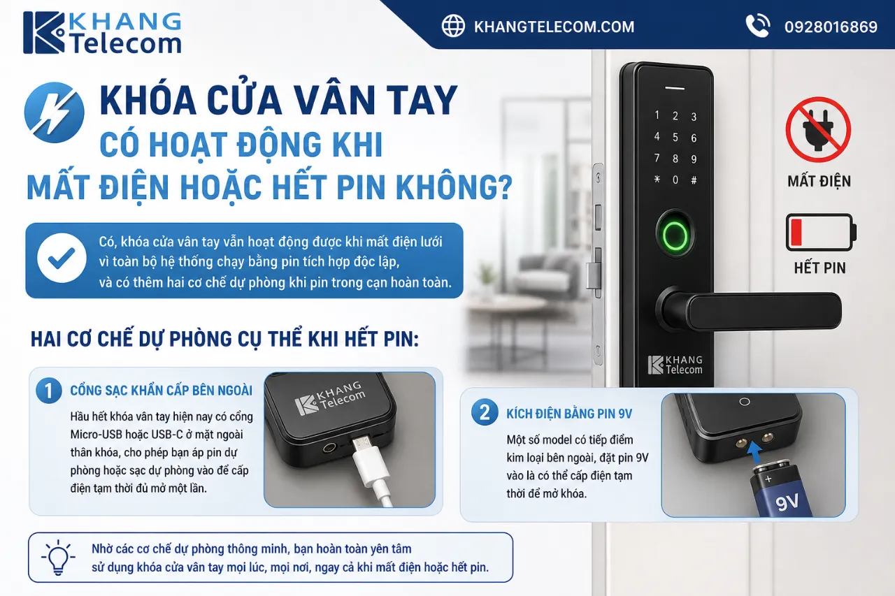 Khóa Cửa Vân Tay Có Hoạt Động Khi Mất Điện Hoặc Hết Pin Không?