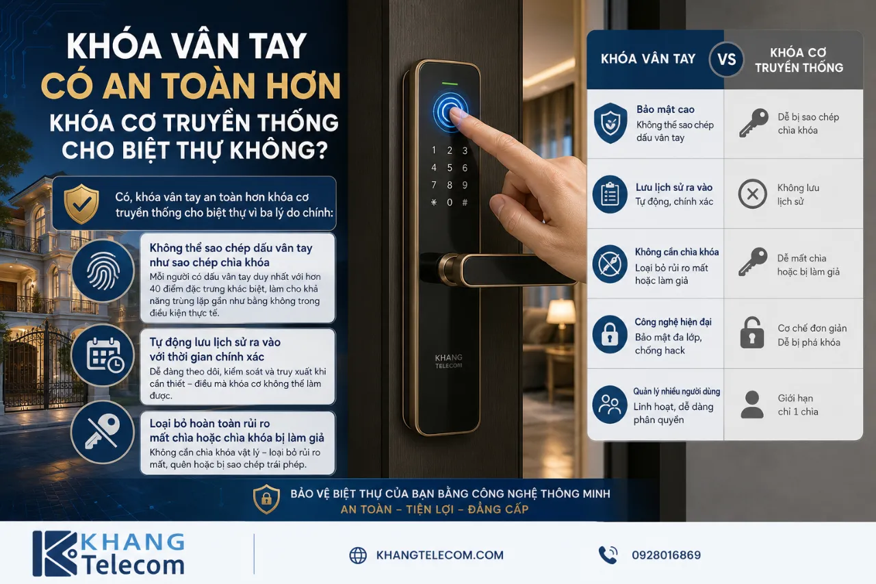 Khóa Vân Tay Có An Toàn Hơn Khóa Cơ Truyền Thống Cho Biệt Thự Không?