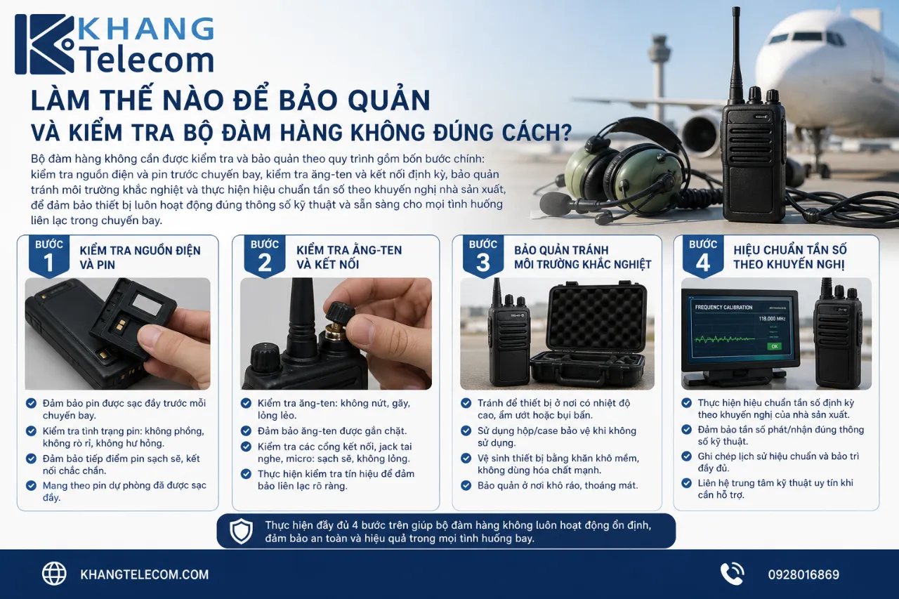 Làm thế nào để bảo quản và kiểm tra bộ đàm hàng không đúng cách?