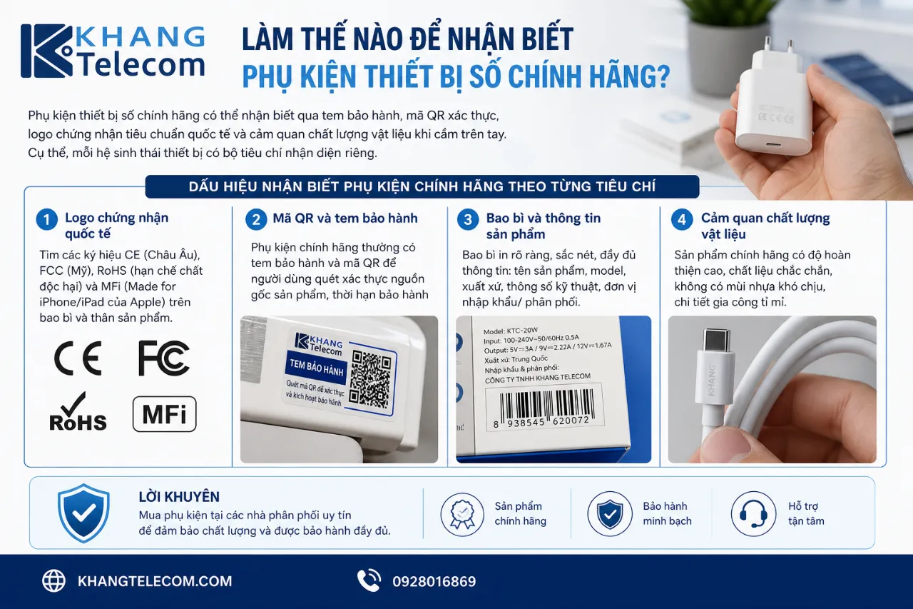 Làm thế nào để nhận biết phụ kiện thiết bị số chính hãng?