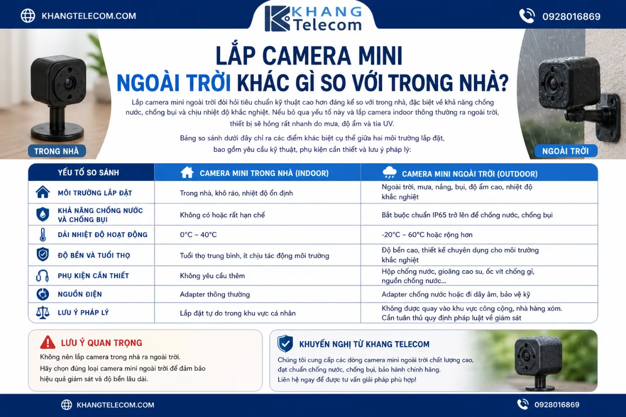 Lắp Camera Mini Ngoài Trời Khác Gì So Với Trong Nhà?