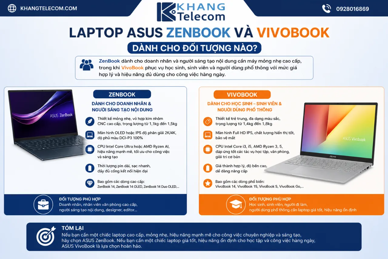 Laptop ASUS ZenBook Và VivoBook Dành Cho Đối Tượng Nào?