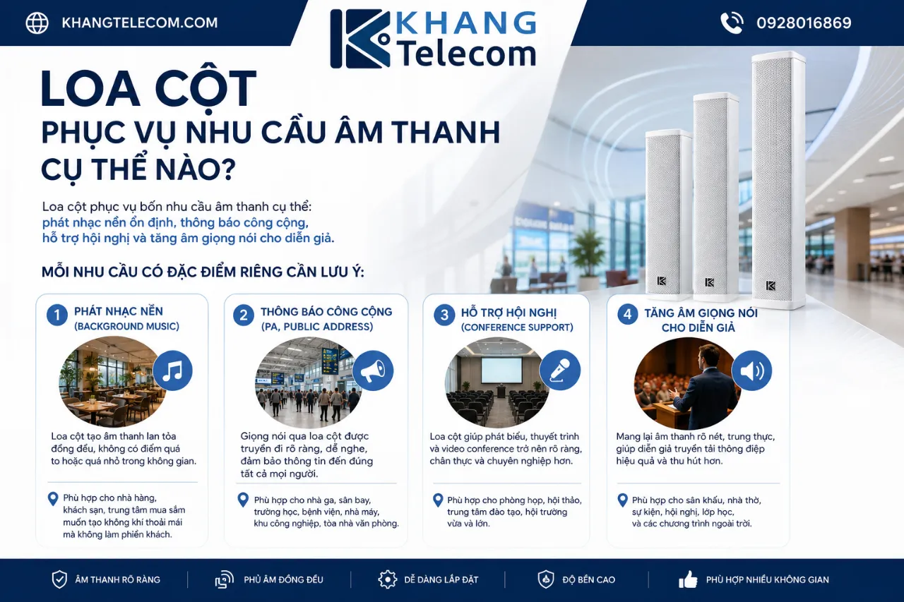 Loa Cột Phục Vụ Nhu Cầu Âm Thanh Cụ Thể Nào?