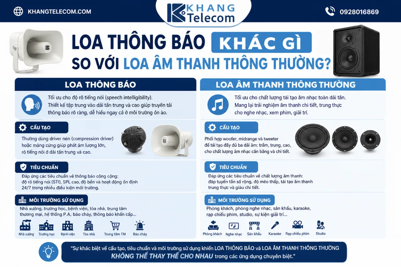 Loa Thông Báo Khác Gì So Với Loa Âm Thanh Thông Thường?