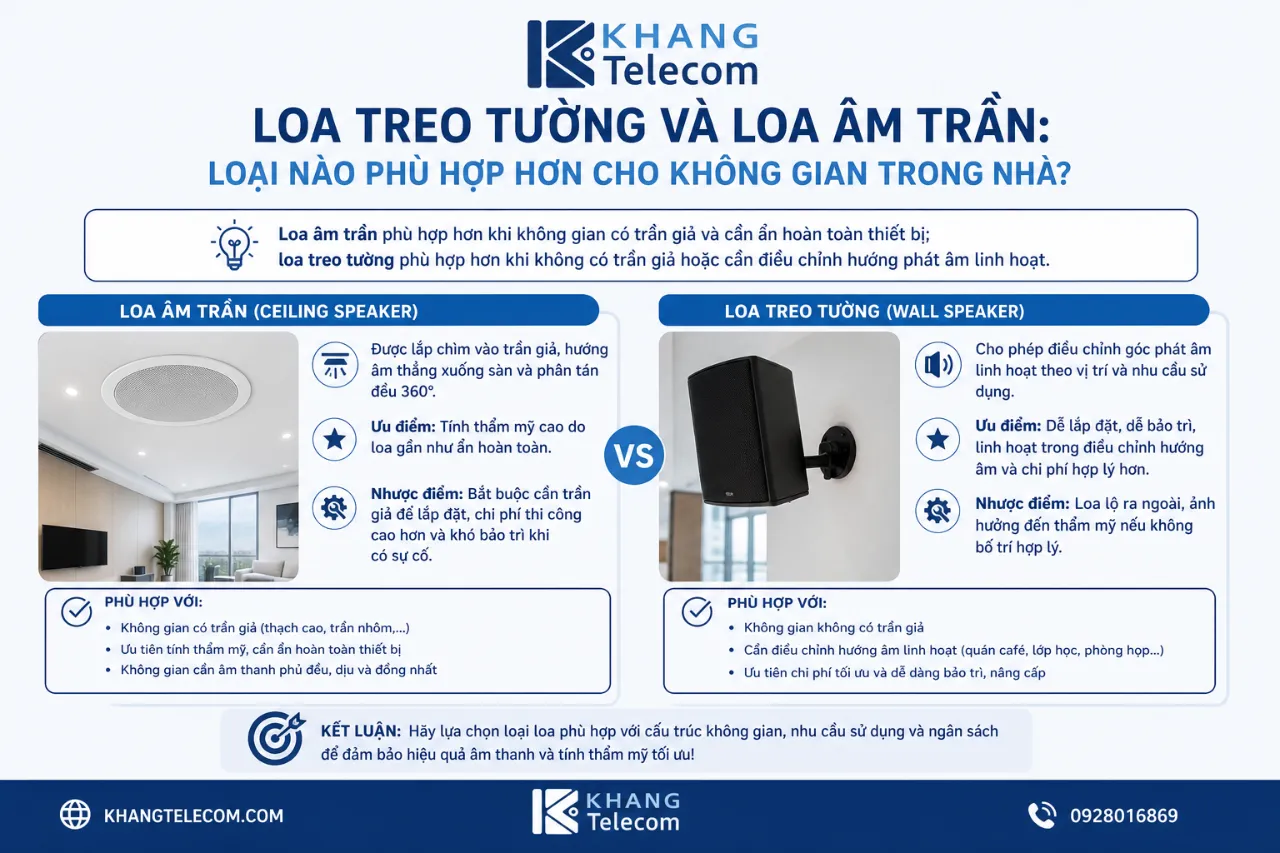 Loa Treo Tường Và Loa Âm Trần: Loại Nào Phù Hợp Hơn Cho Không Gian Trong Nhà?