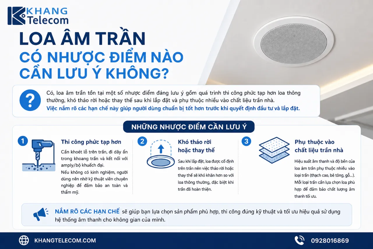 Loa âm trần có nhược điểm nào cần lưu ý không?