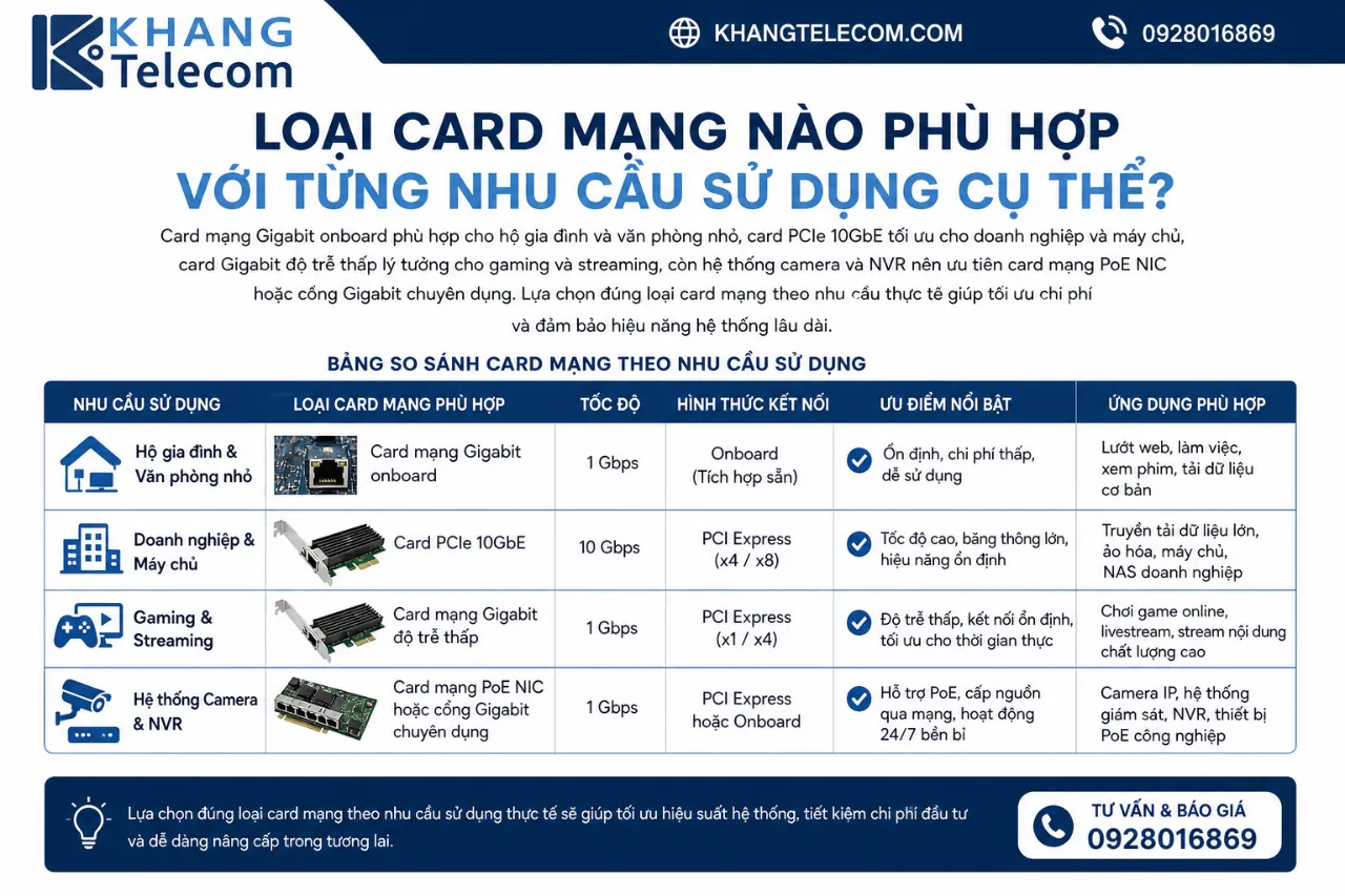 Loại Card Mạng Nào Phù Hợp Với Từng Nhu Cầu Sử Dụng Cụ Thể?